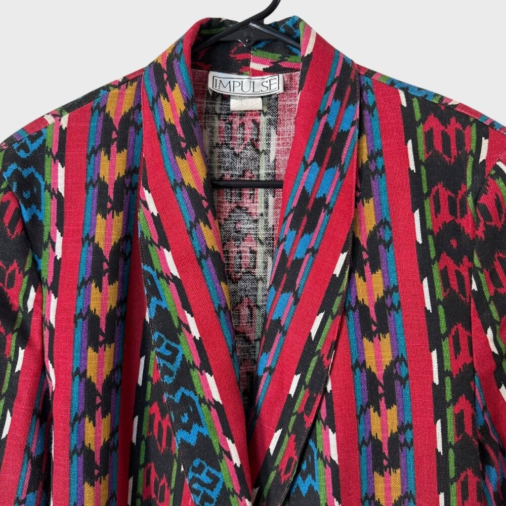Vintage 90's Boho Banded Tribal Print Blazer Jacket Multicolor Women's Medium - Picture 5 of 11